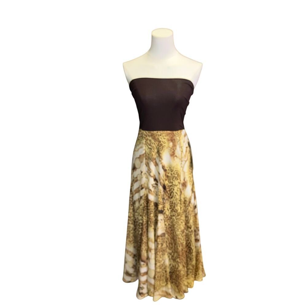 Lapis Leopard Print Strapless Maxi Dress Brown Tube Top Flowy Gown Large L NWT